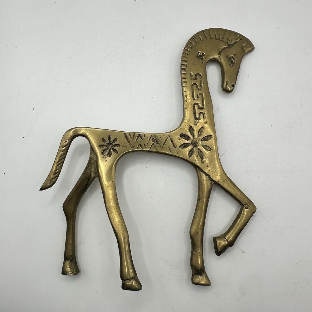 Vintage Bronze Frederick Weinberg Etruscan Horse Engraved Sculpture MCM 7" Decor